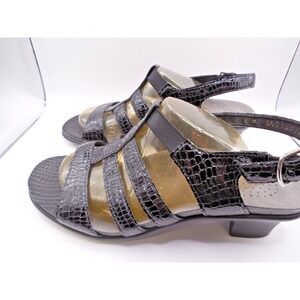 SAS Allegro Sandals Shoes Womens Size 8M Black Croc Embossed Patent Leather NIB